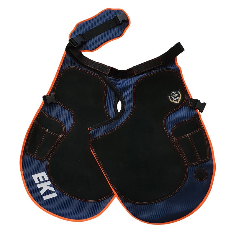 DELANTAL EKI FIBRA AZUL CON NARANJA